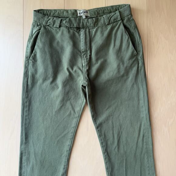 & Sons Pants 32 Green Minimalist Streetwear Chino Buckle Back Army Military - Picture 3 of 9